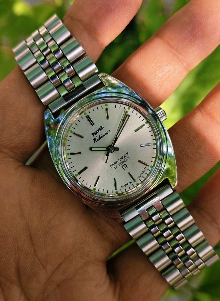 Vintage HMT Hand Winding Silver Sunburst Dial Mechanical Movement Watch