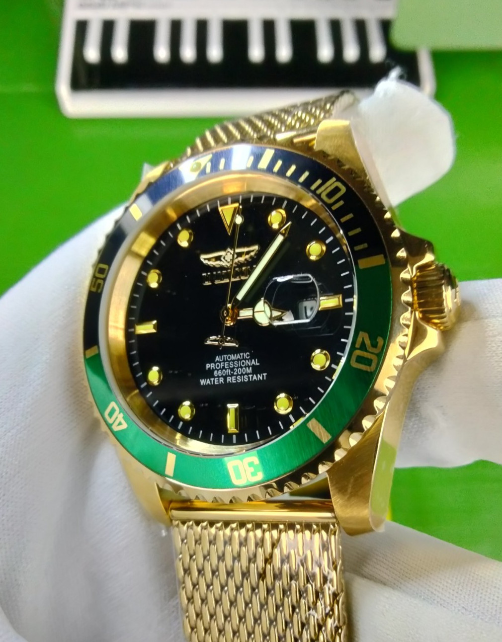 Invicta Pro Diver 47967 Automatic Men’s Watch 47mm Gold Black Dial 200M