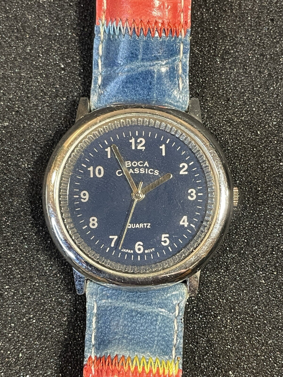 Boca Classics Ladies Watch Multicolor Band Quartz Blue Dial Silver New Battery