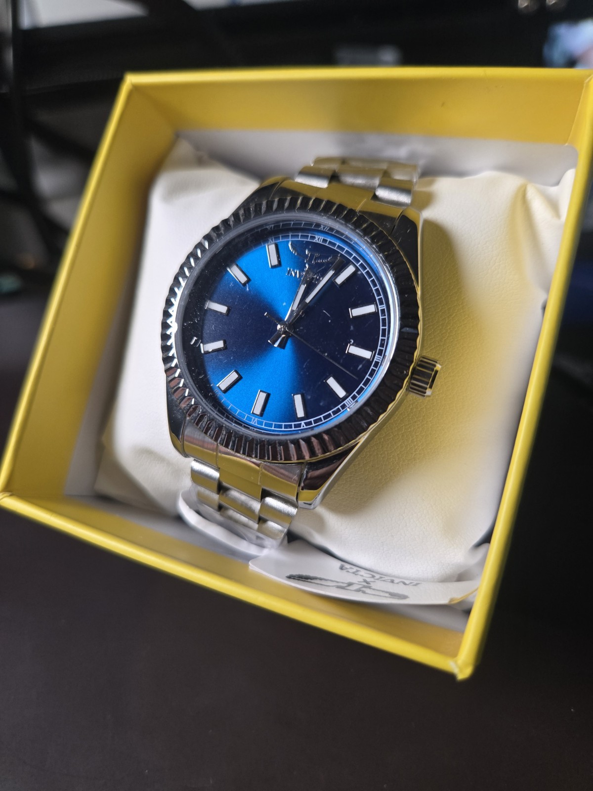 Invicta Men’s Quartz Dress Blue Sunburst Dial Fluted Bezel SS 30m