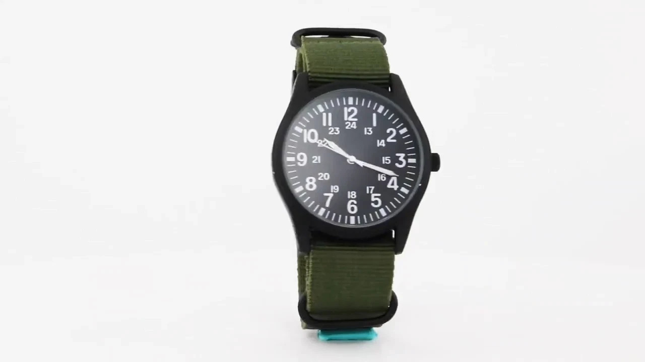 Durable Field Watch Easy Read Dial 24H Display Nylon Strap Quartz Movement