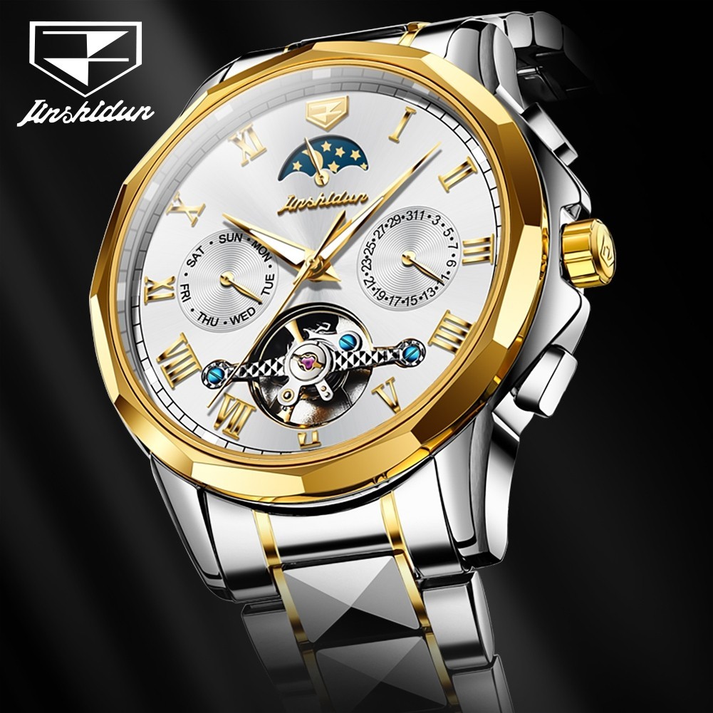 Automatic Mechanical Watch Waterproof Moon Phase Luxury Dial Men Men’s Strap