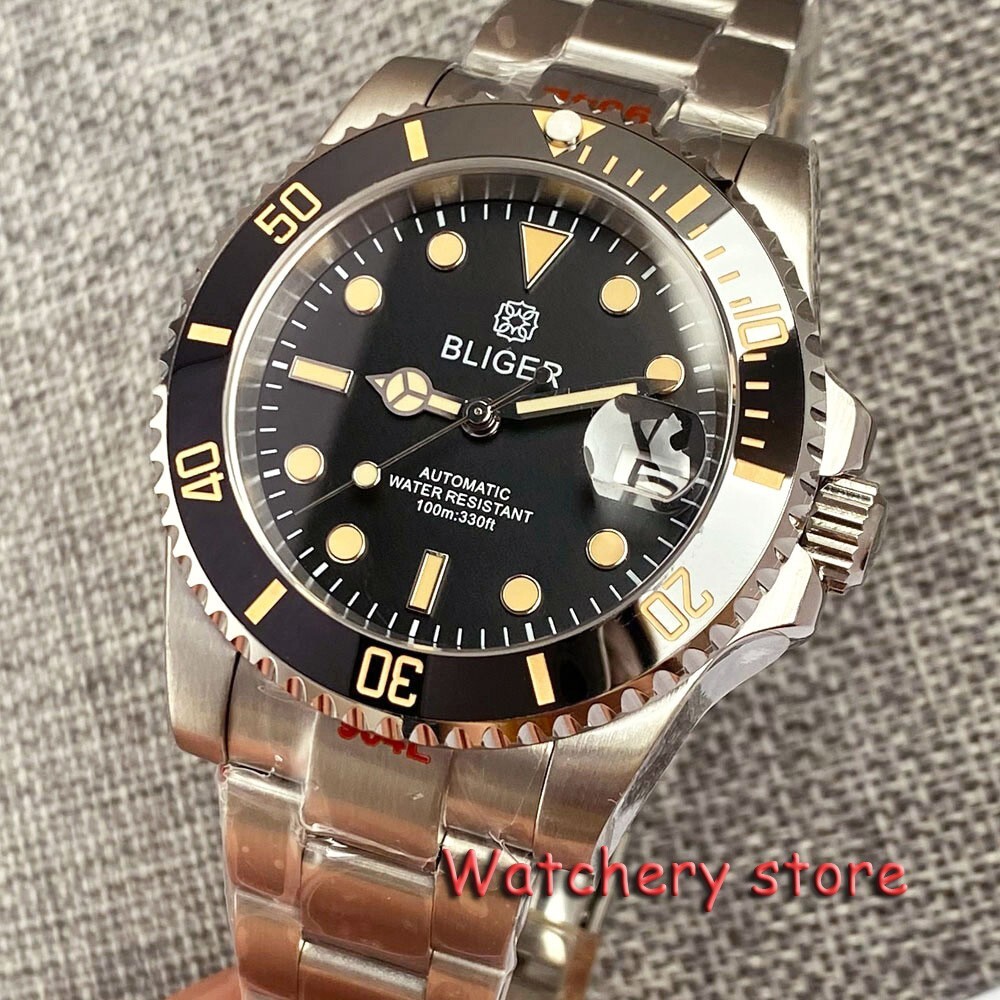 40mm Bliger Unidirectional rotation bezel orange indexes Japan NH35A Men’s watch