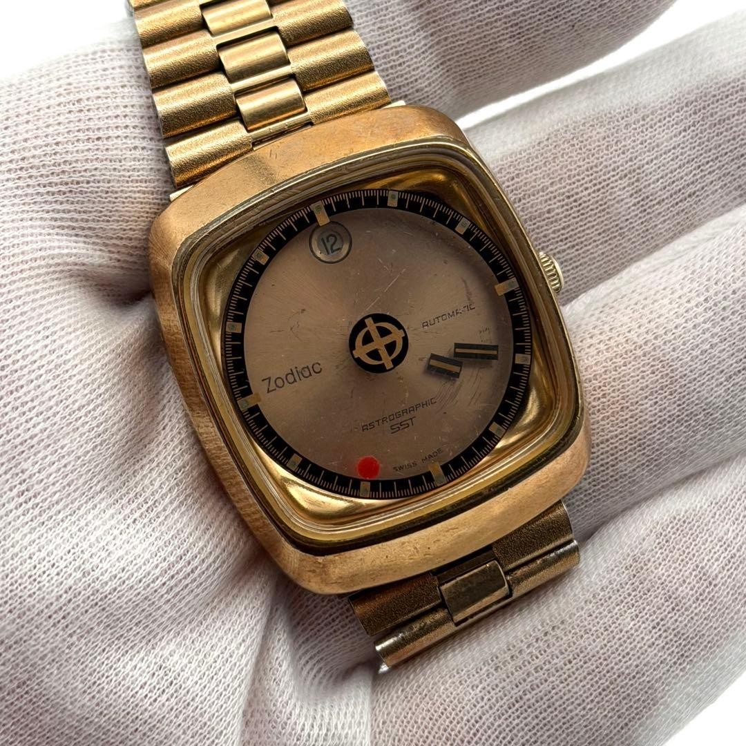 Zodiac Astrographic Automatic Boys Watch Gold Dial GP/SS Vintage For Parts