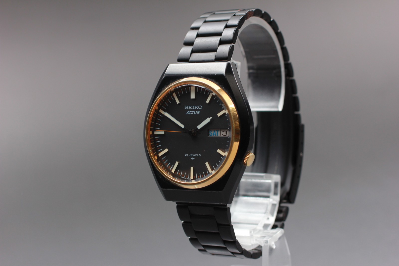 Black!! SEIKO ACTUS 21 Jewels Day Date 7019-8120 Automatic Men’s Watch NEAR MINT