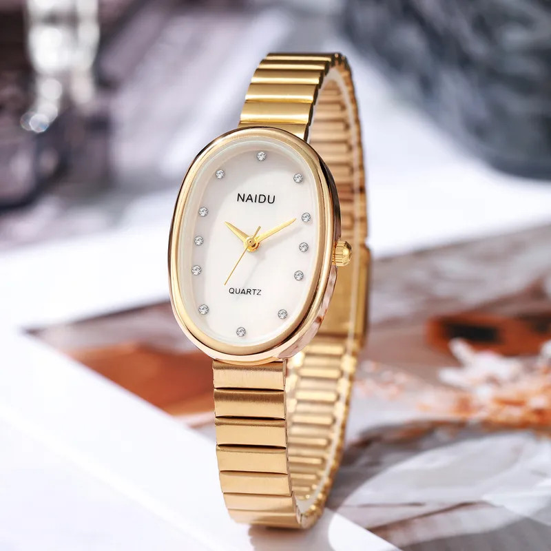 Fashionable Ladies Quartz Watch Versatile Student Bamboo Strap Elliptical Face S