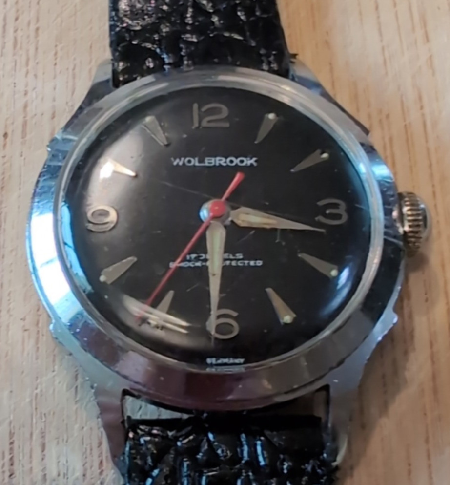 Vtg Wolbrook Wrist Watch Black Dial Made In Germany Red Seconds Pointer