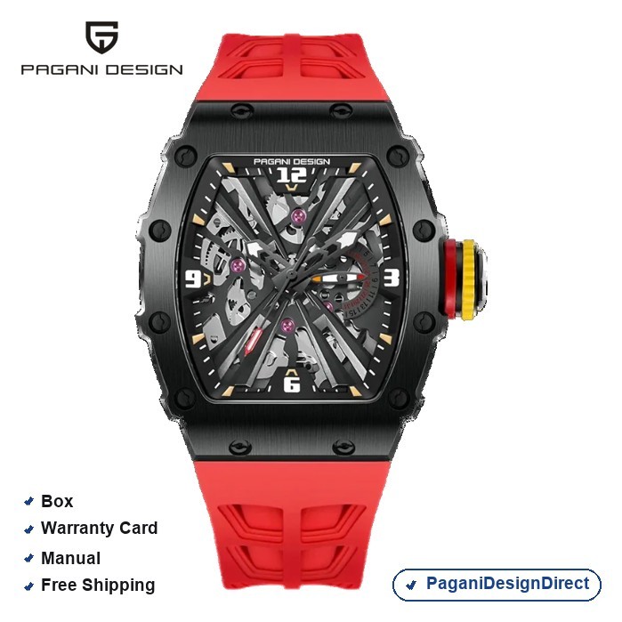 Pagani Design PD-1738 Red Skeleton Silicone Automatic Men’s Watch