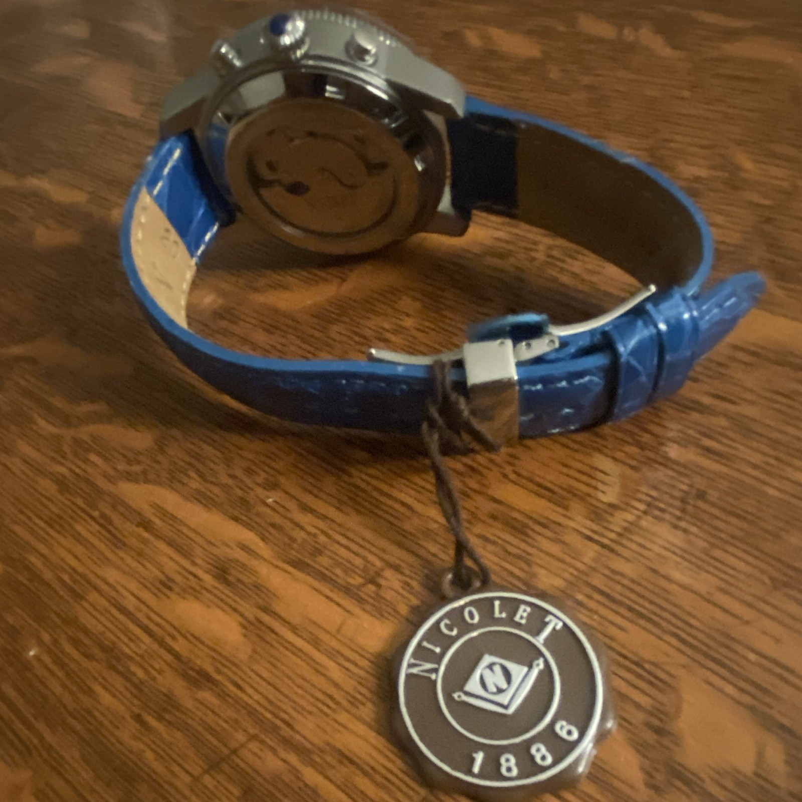 Nicolet 1886 Master Calendar Automatic Watch Blue Leather Strap Blue Dial