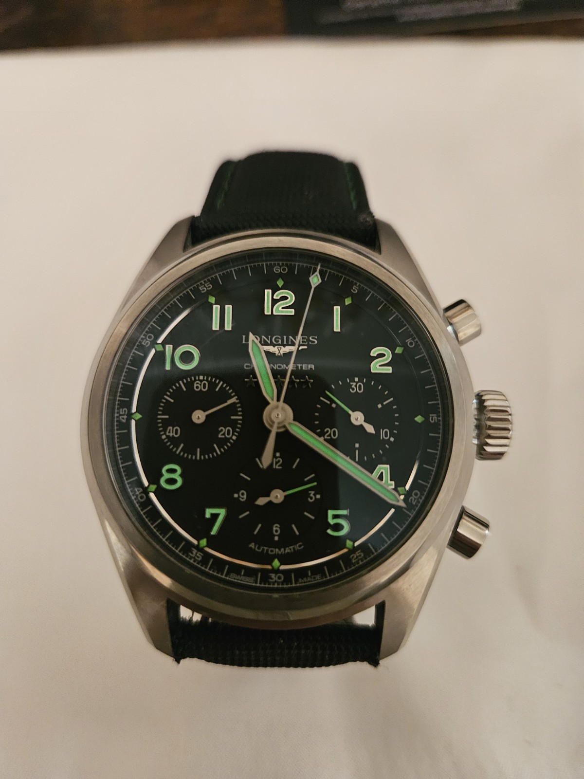 Longines Spirit Pioneer Automatic Chronograph 42mm Black/Green Dial Leather