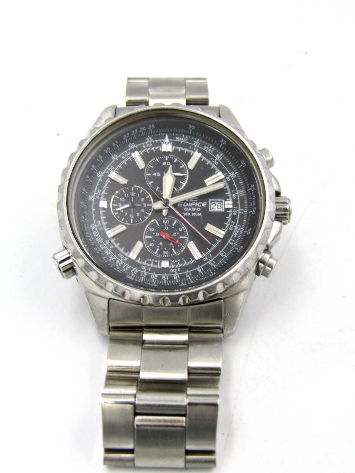 Casio EF527 Men’s Edifice Stainless Steel Black Dial 100M Chronograph Watch Used