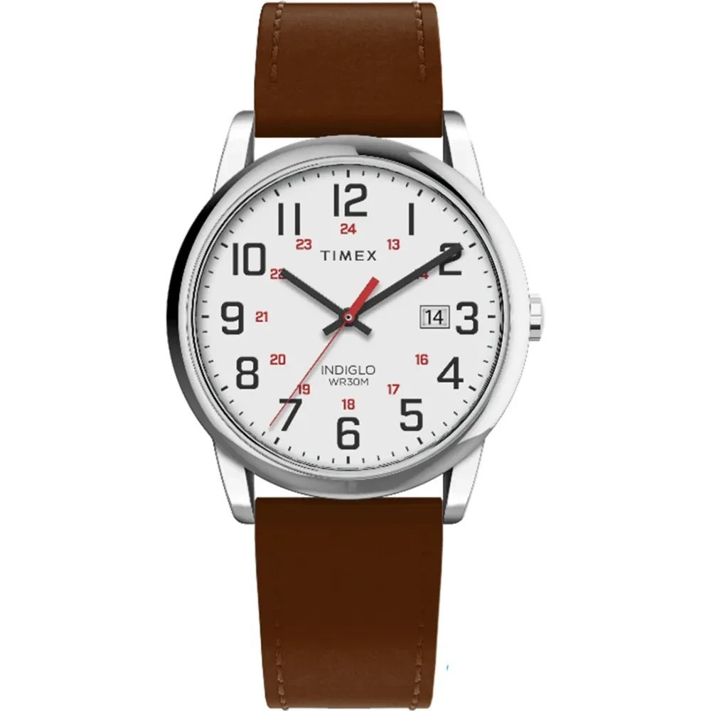 Timex Men’s Easy Reader 38 mm Brown Leather Strap Watch – TW2Y12600 NEW