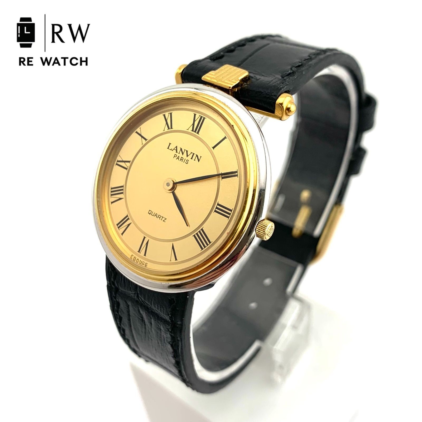 Lanvin France Quartz Watch New Battery Gold Black 30mm 17cm 6.69in Rare Working