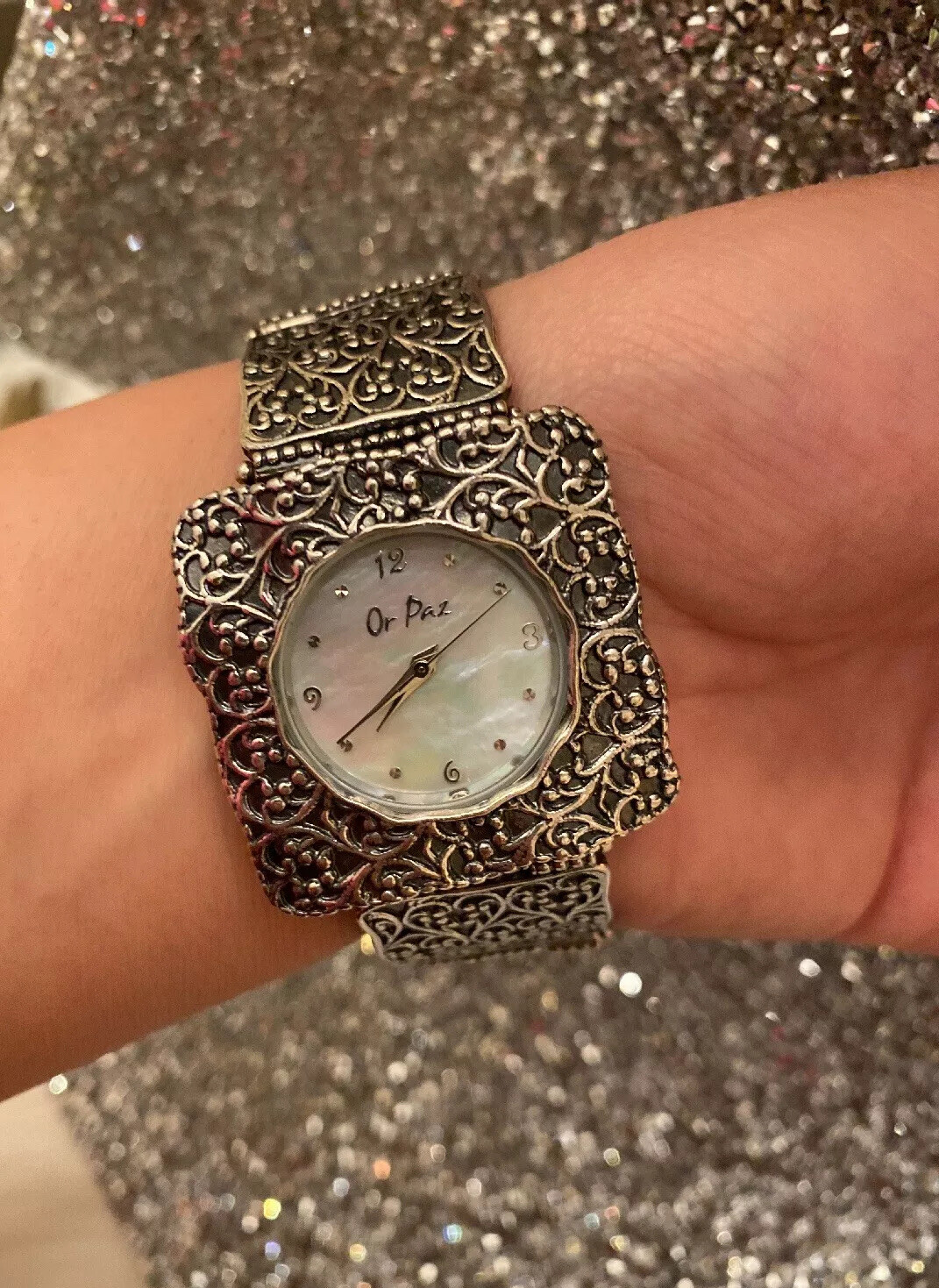 VINTAGE OR PAZ ISREAL MOP STAINLESS STERL / STERLING SILVER WATCH