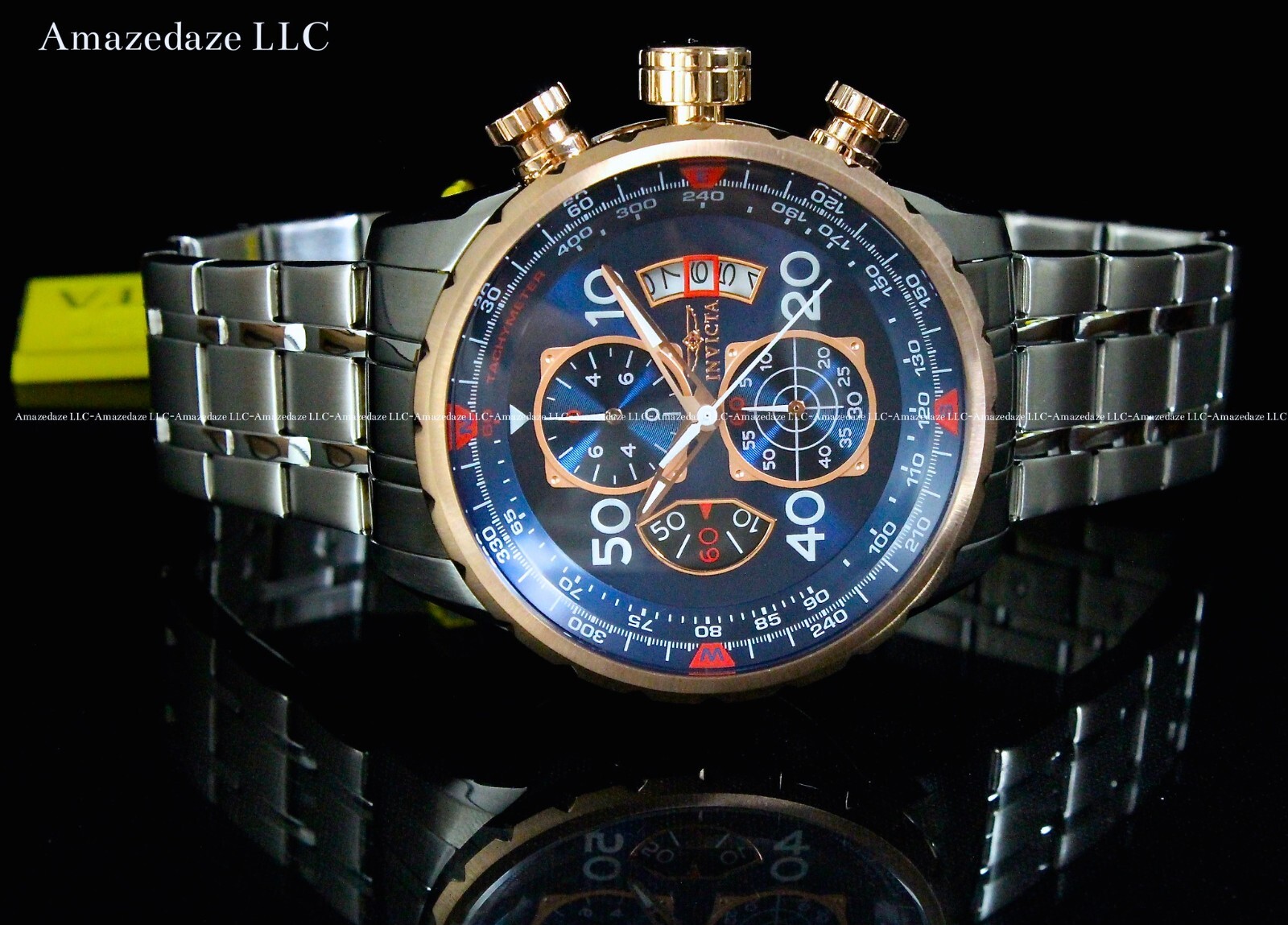 NEW Invicta Men BLUE DIAL Stainless Steel Aviator Tachymeter Chronograph Watch!!