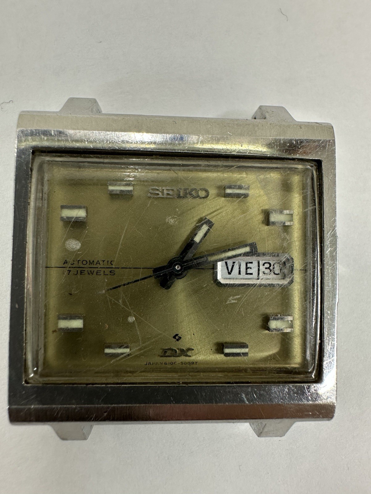 1970s Seiko 17j Rectangular Stainless Steel Automatic Watch 6106-5009 DX RUNS!