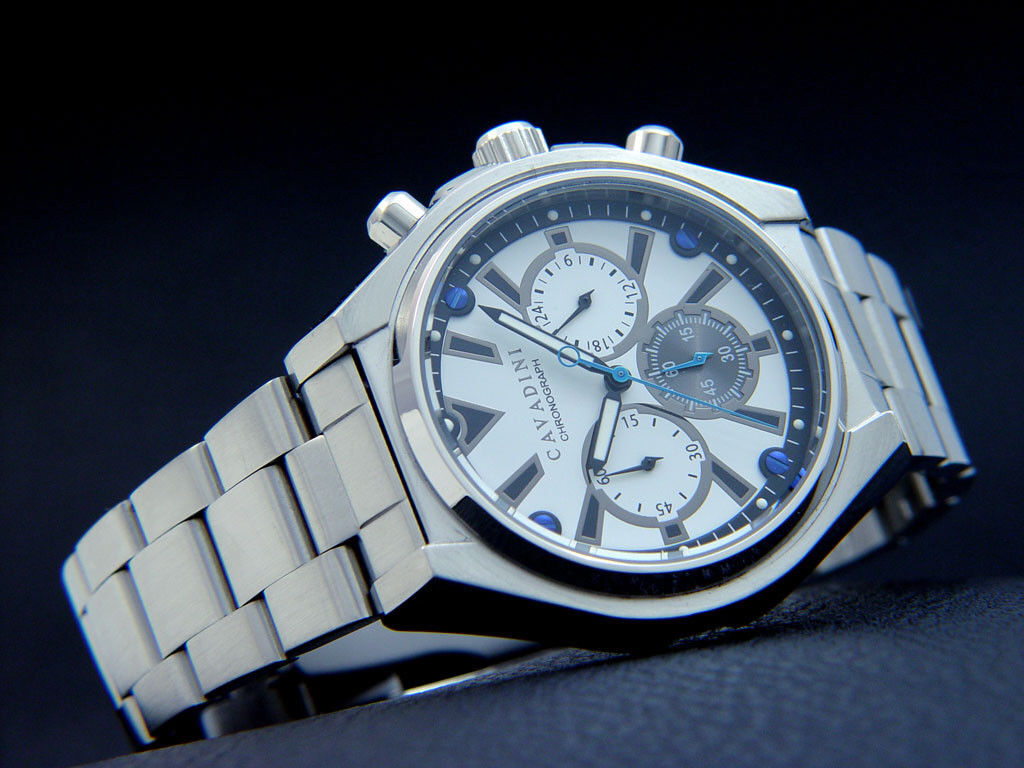 Cavadini Chronograph Mens Watch Designer Stainless 10 BAR White-Black CV-1617