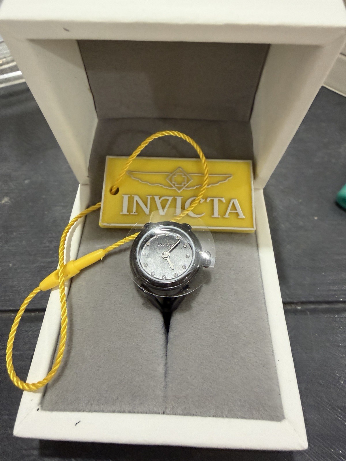 Invicta Angel Ring Women’s Quartz Wristwatch Black Dial Gemstone Markers Box