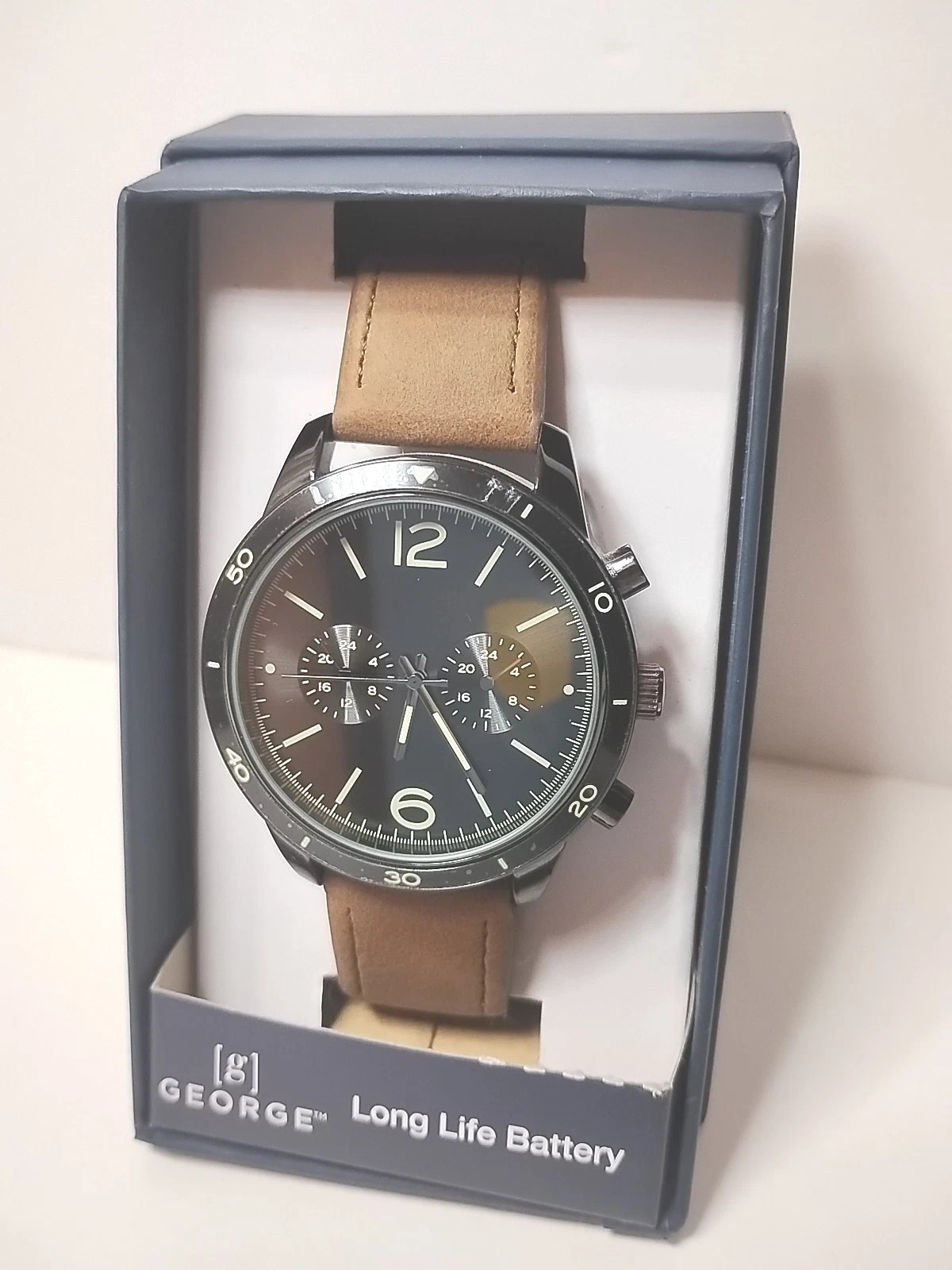 George Long Life Battery Brown Simulated Leather Analog Watch BRAND NEW