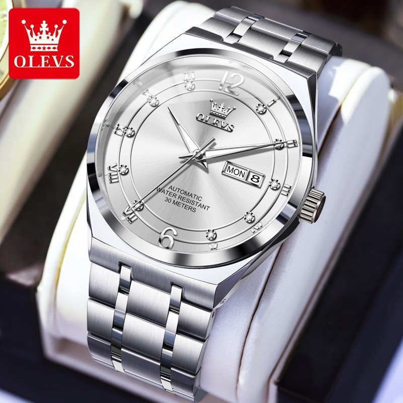 OLEVS Men Automatic Mechanical Watch Stainless Steel Luminous Date Display Watch