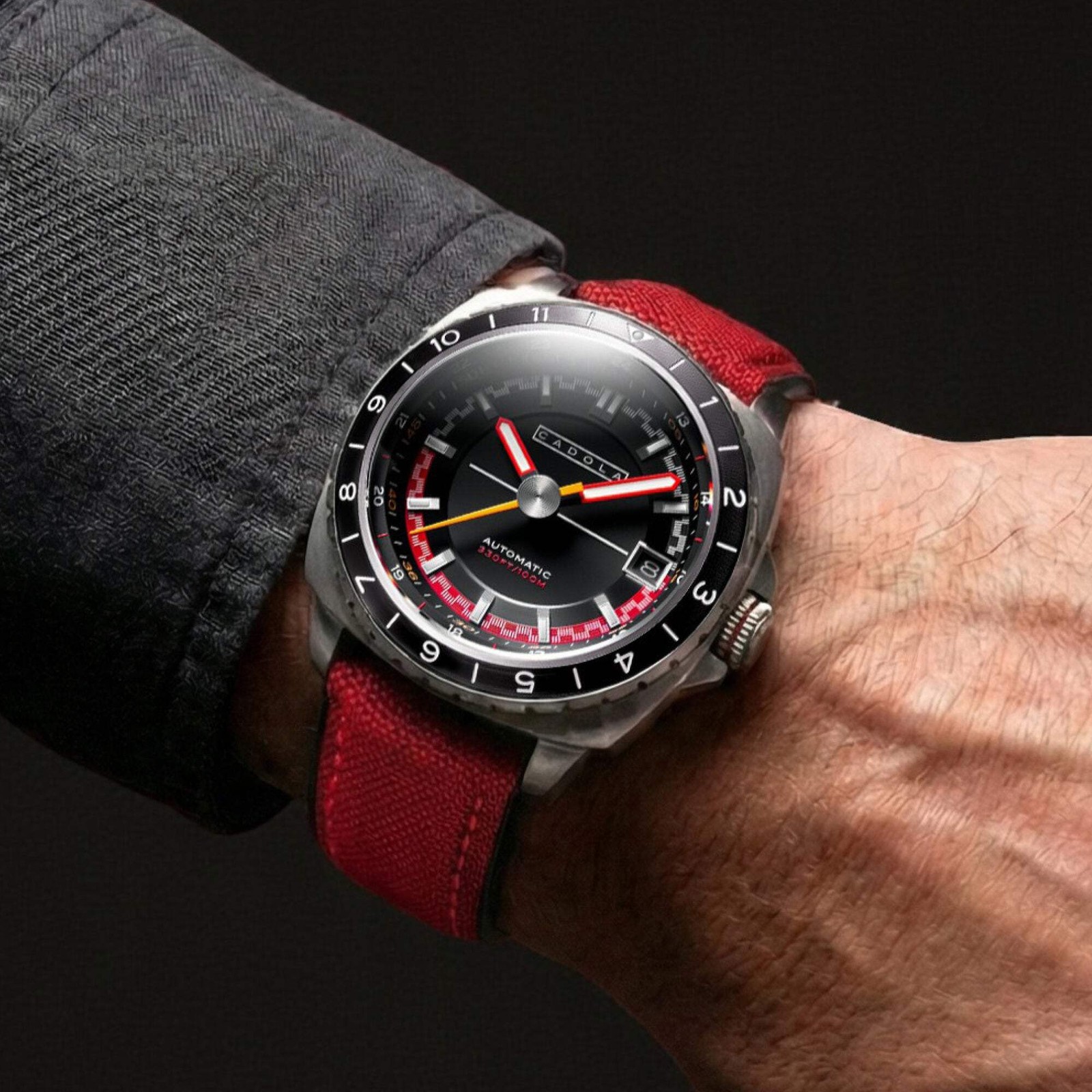 Overdrive Automatic Black / Red Canvas Black Dial Wristwatch CD-1063-03