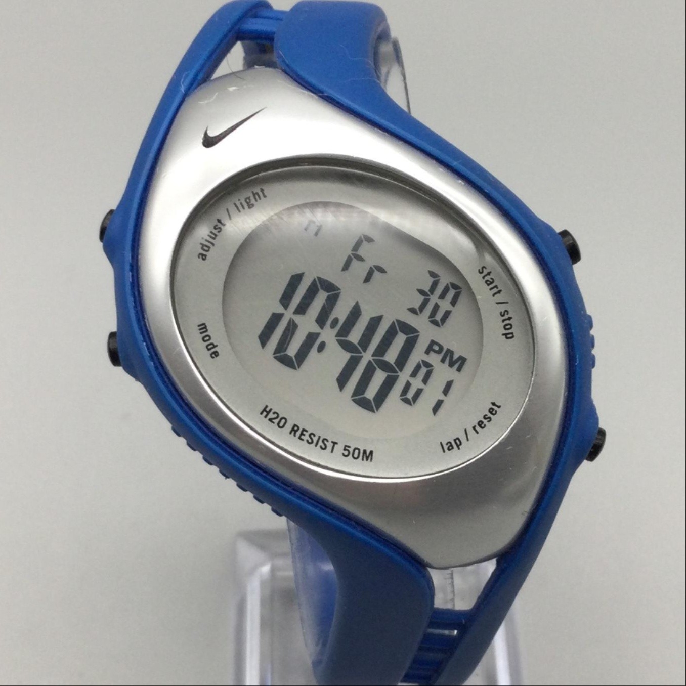 Vintage Nike Triax Mens Watch 39mm Digital Blue Strap H2O WK0006 New Battery