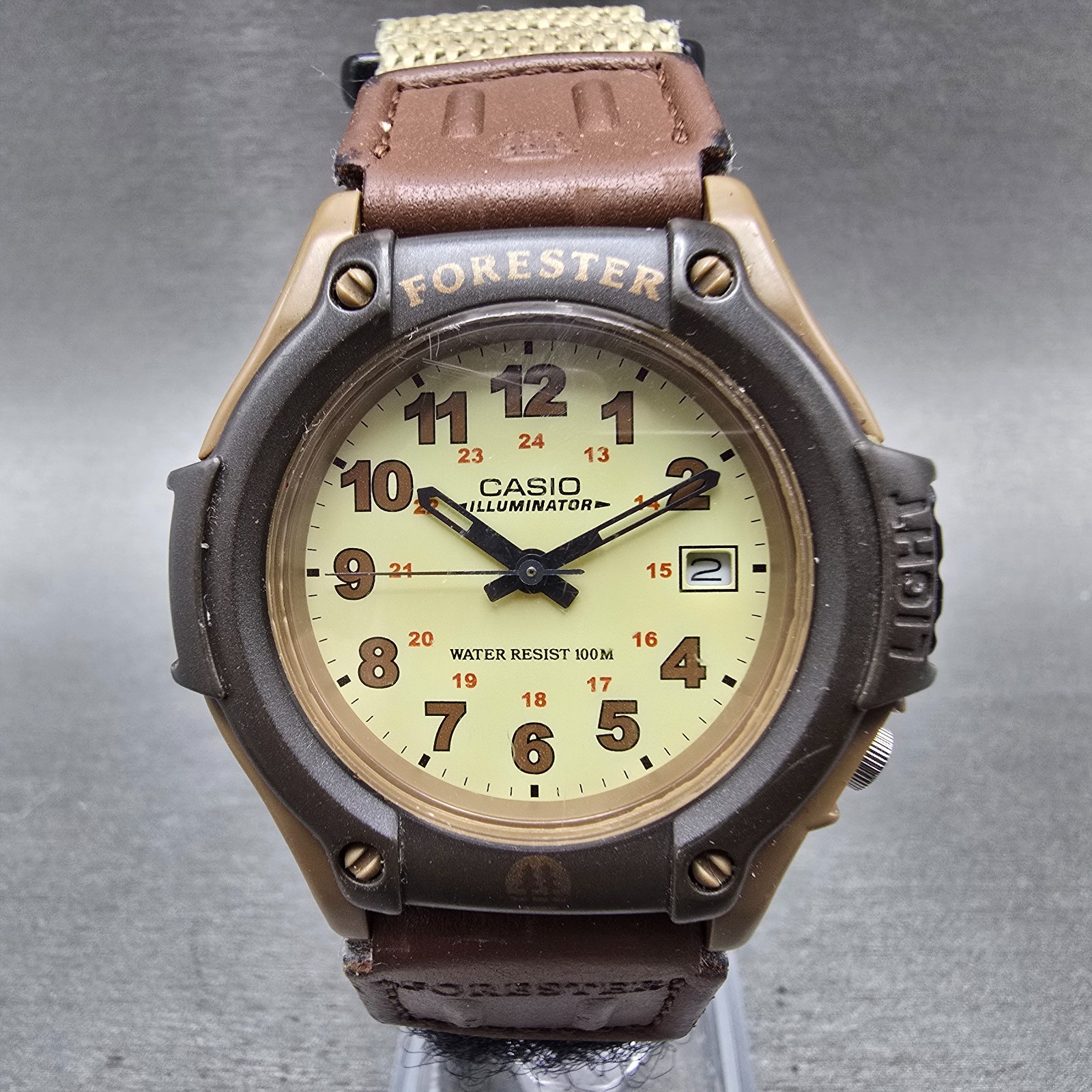 Casio FT-500 Watch Men 42mm Analog Digital Cream Dial Brown Case New Battery SRT
