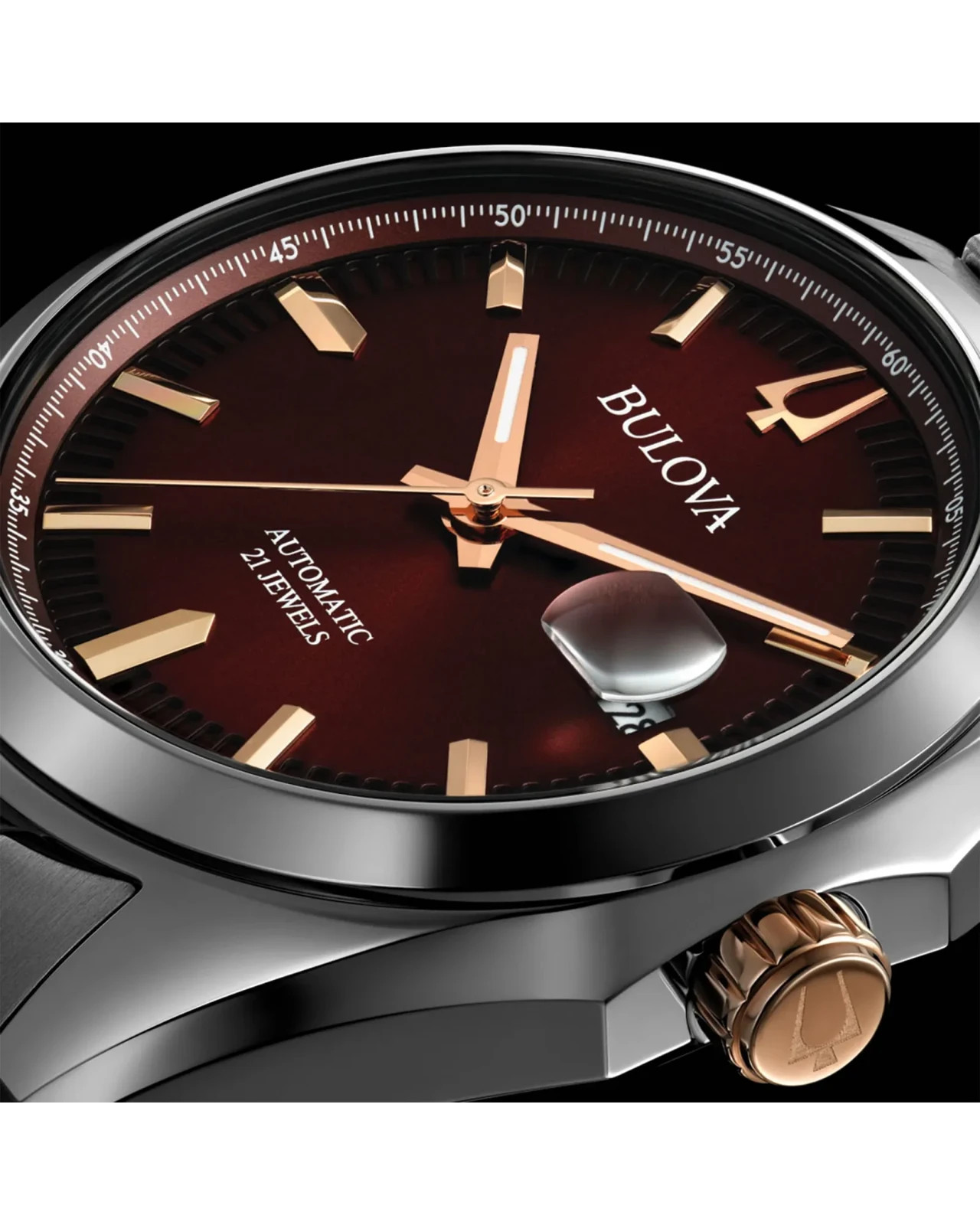 Bulova Surveyor Automatic Red Dial Stainless Steel Men’s Watch 98B422