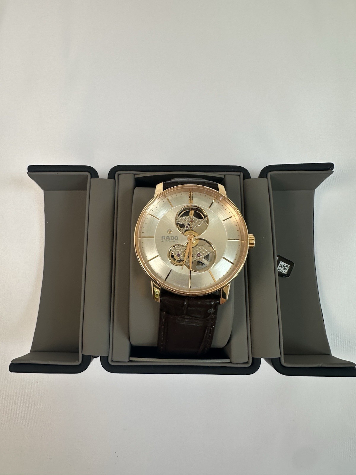 Rado Coupole Skeleton Dial Automatic Gold Tone Case Black Leather 41mm Box