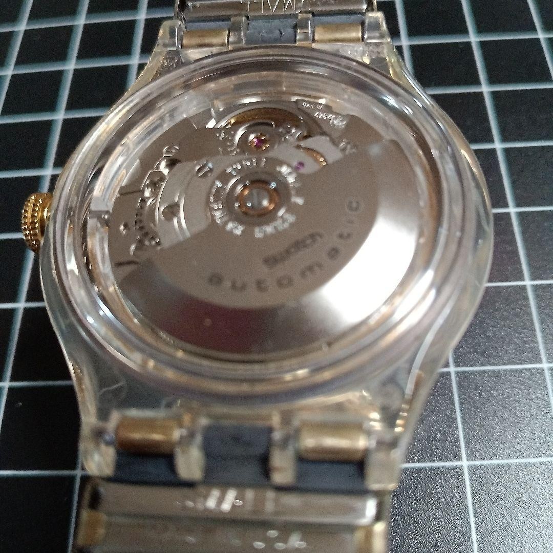 Swatch Automatic Watch Clear Gold Skeleton Dial Metal Band Vintage Rare
