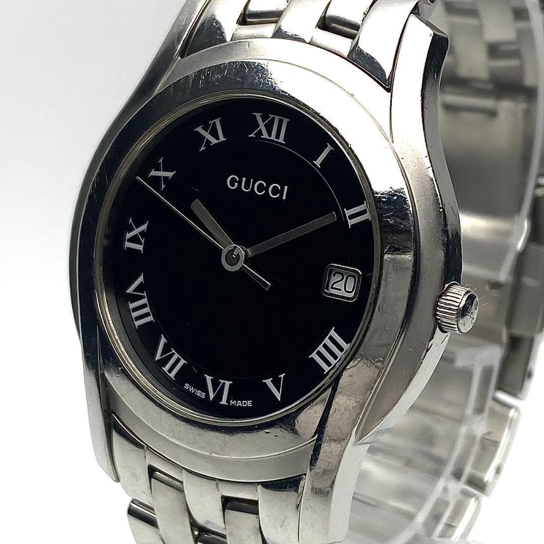 Gucci 5500M Date Quartz Silver Black Dial Wristwatch Japan 071705