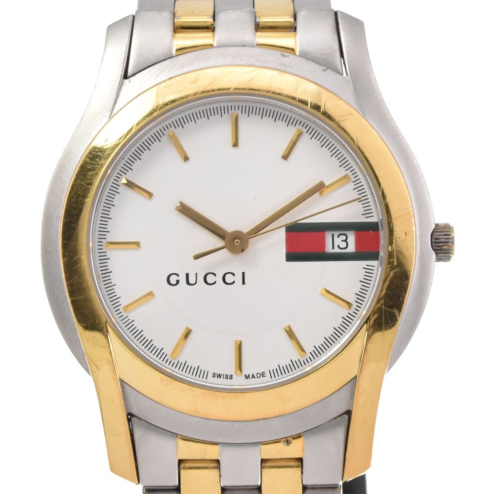 discount GUCCI 5500M Date SS/Gold Plated white Dial Men’s Watch N#145555