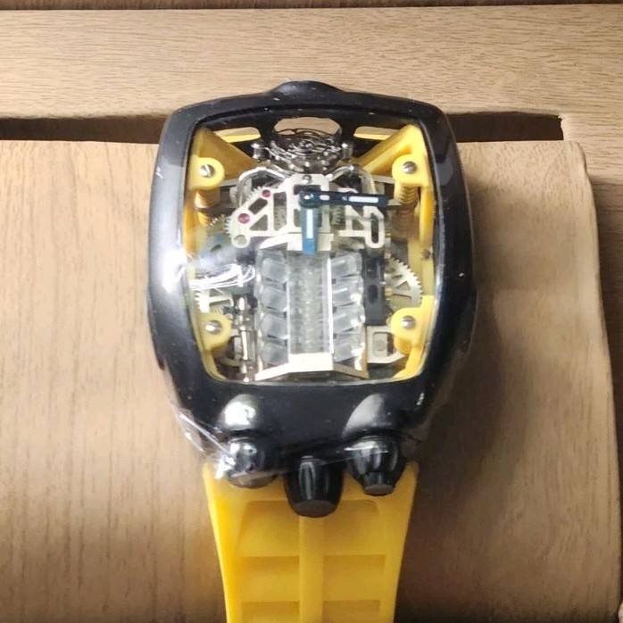 Montres Prestige Skeleton Dial Water-Resistant Yellow Silicone Wristwatch Analog