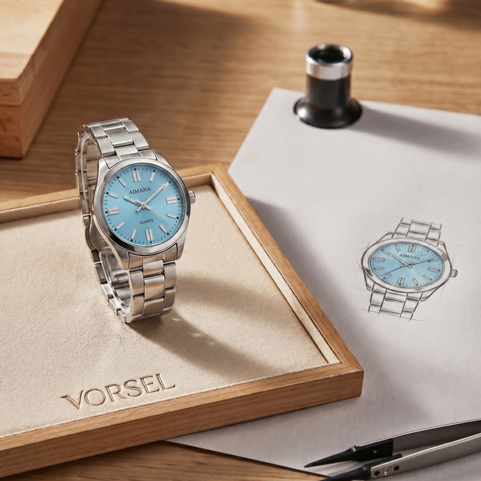 VORSEL Classic Blue/Yellow Round Dial Women’s Quartz Silver Tone Watch 32mm