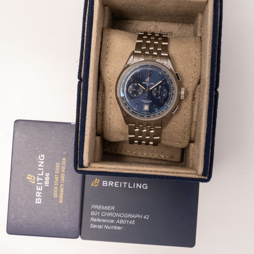 BREITLING Premier Chronograph Blue Dial AB0145171C1A1 with both straps March 24