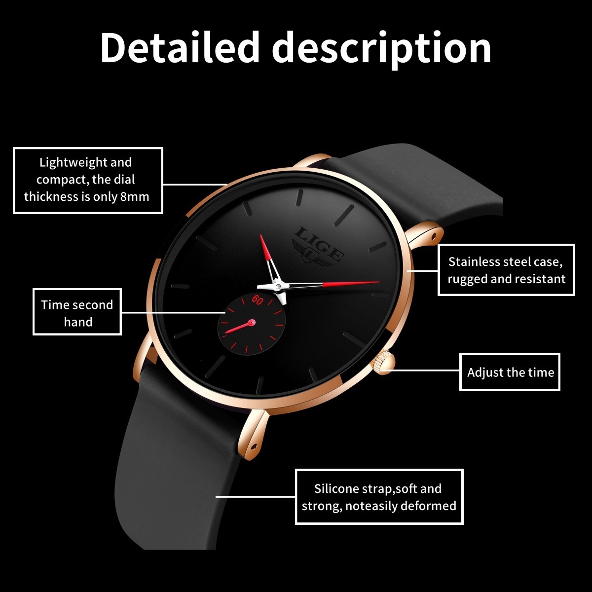 LIGE Men Watch Ultra-thin Quartz Analog Waterproof Daily Casual Dress Wristwatch