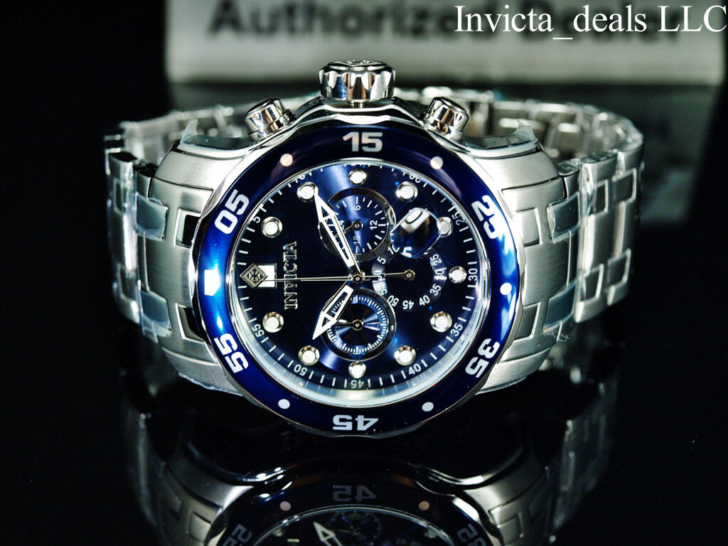 Invicta Men’s 48mm Pro Diver SCUBA Chronograph BLUE DIAL Silver Tone 200M Watch