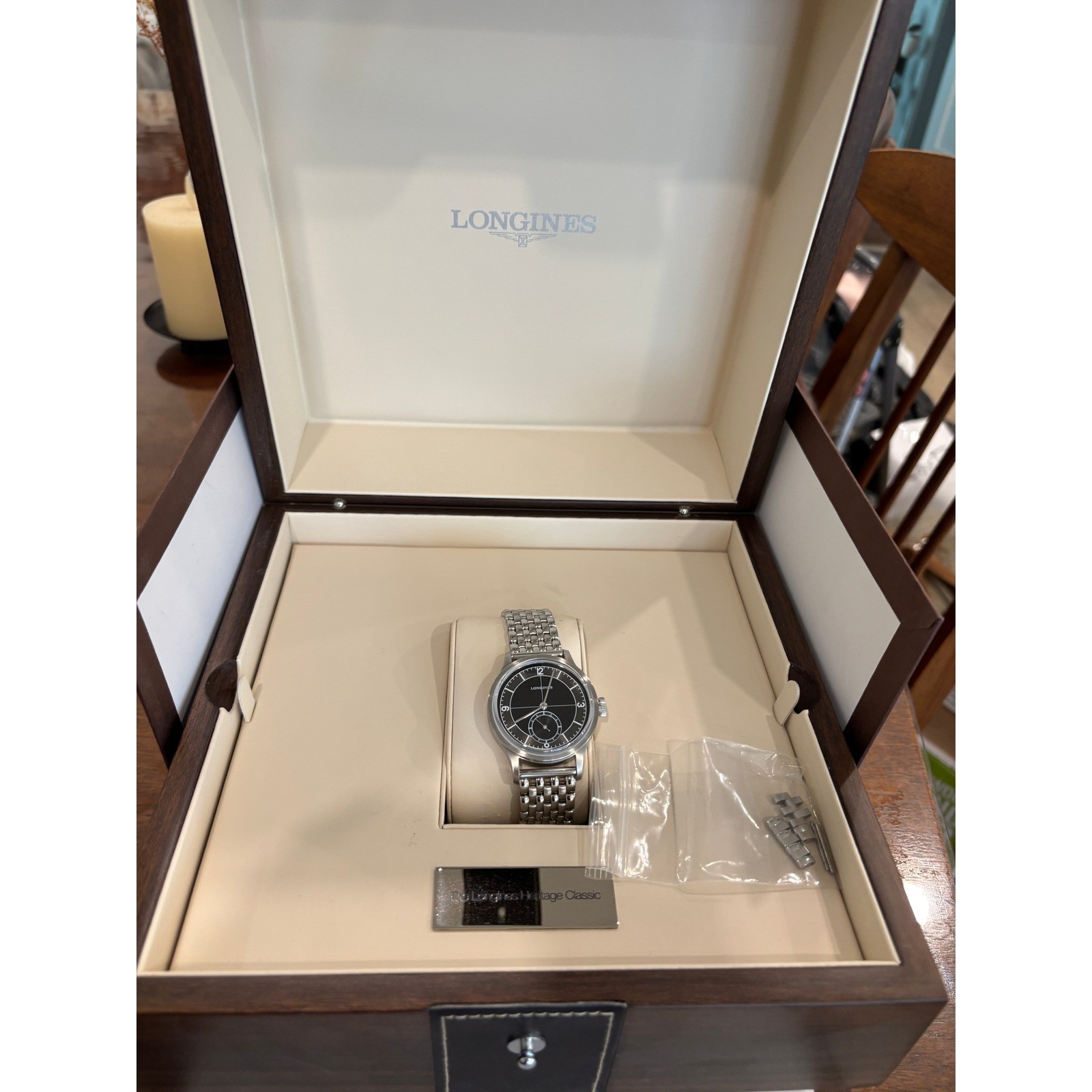 Longines Heritage Classic Sector Dial Black Watch L2.828.4.53.6 Automatic 38.5mm