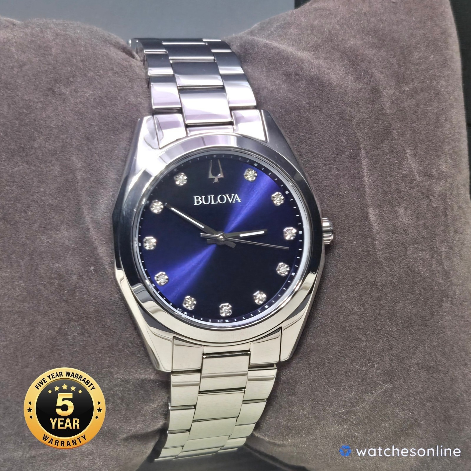Bulova Surveyor Women’s Diamond Blue Dial Stainless Steel Watch 96P229 Display