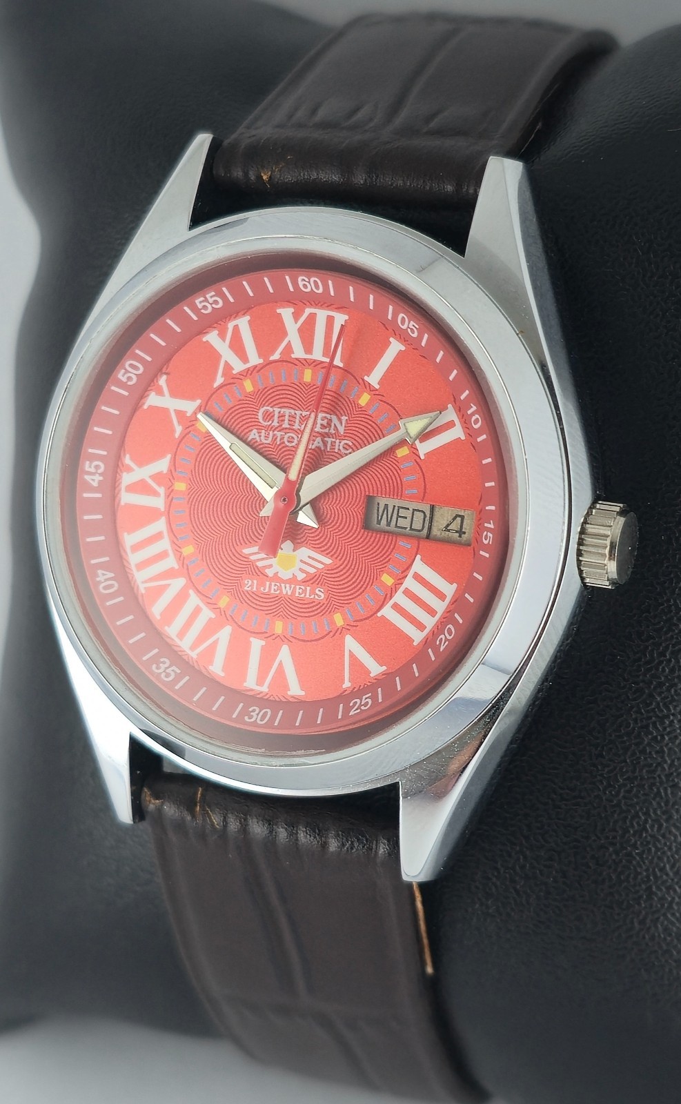 Refurbished Citizen Automatic Orange Dial with Day/Date Men’s Watch | 21 Jewels