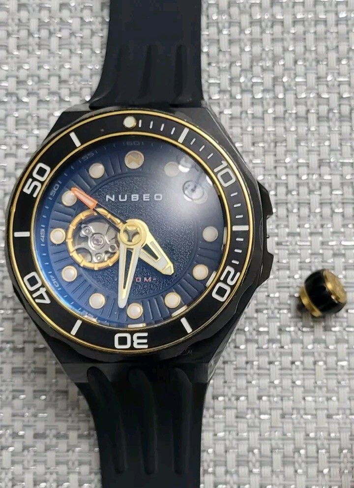 Nubeo Mariana Automatic Dragon Fish Black Open Heart 300m Diver Men’s Watch