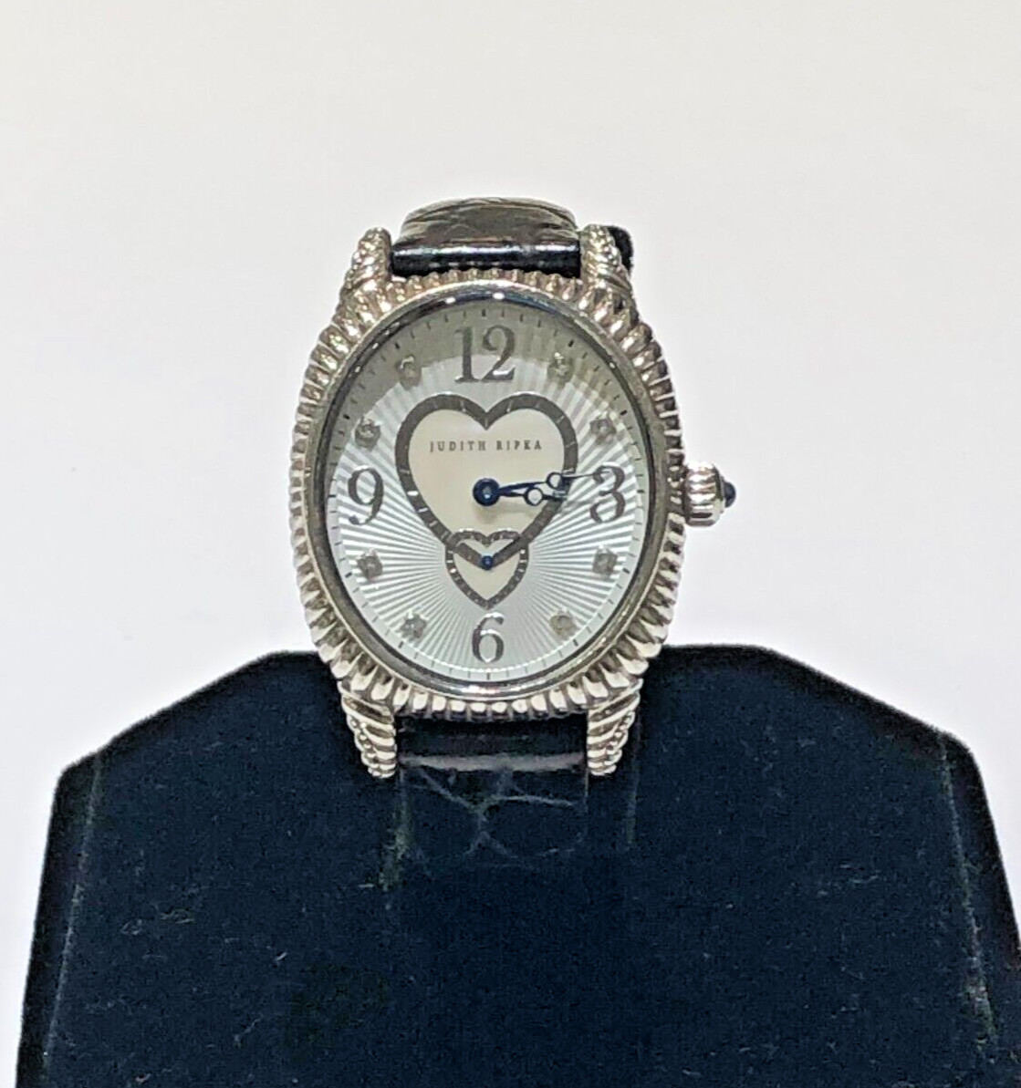 Judith Ripka Sterling MOP Hearts Dial Watch w/ Leather Band Deployment Clasp