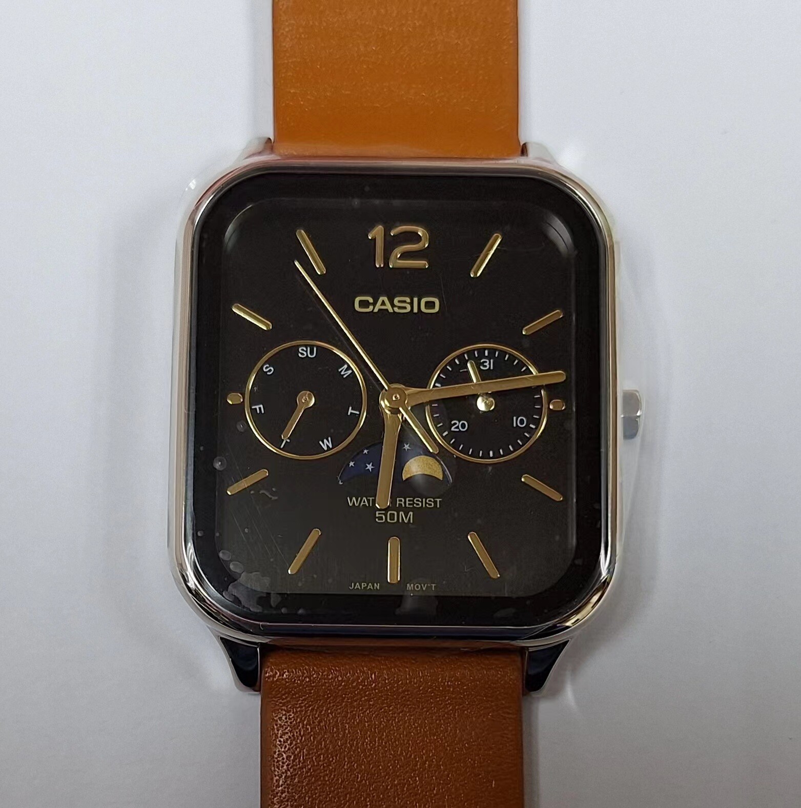 Casio MTP-M305L-1A Moon Phase Quartz Brown Leather Band Men’s Watch MTPM305L1A