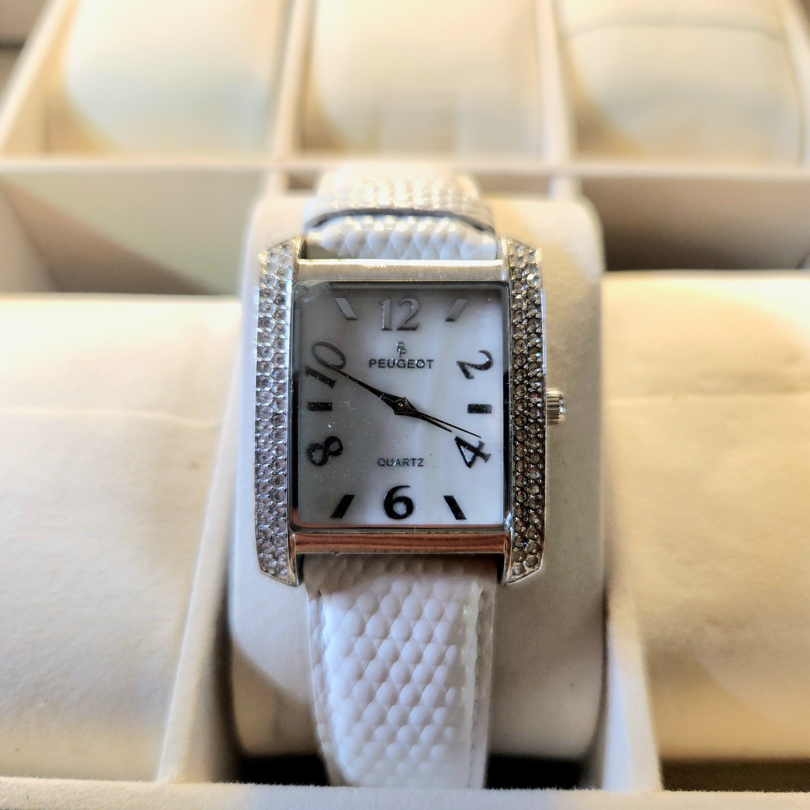 Peugeot Women’s Quartz Tank Watch Mother of Pearl Dial Crystal Bezel