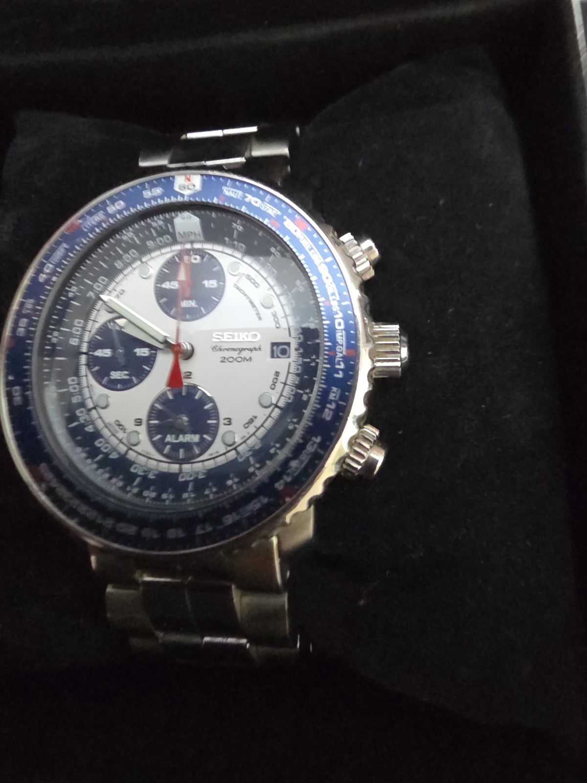 Seiko Flightmaster SNA413 Blue Panda Chronograph 7T62-0EB0 Pilot Watch 200M Rare