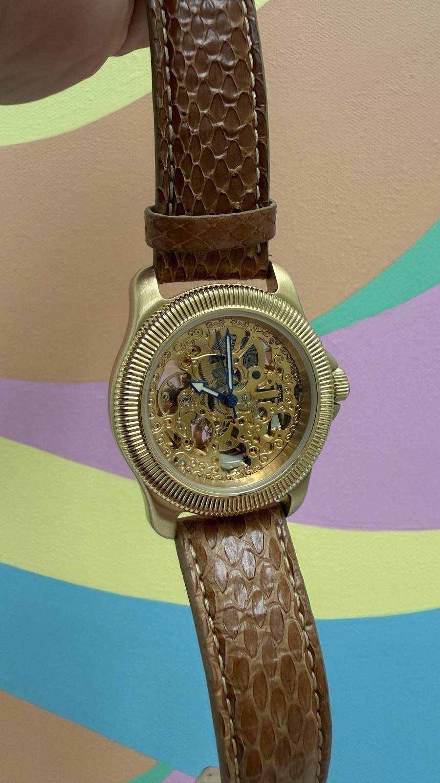 Invicta Automatic Skeleton Watch 40mm Excellent Condition Vintage Gold Tone