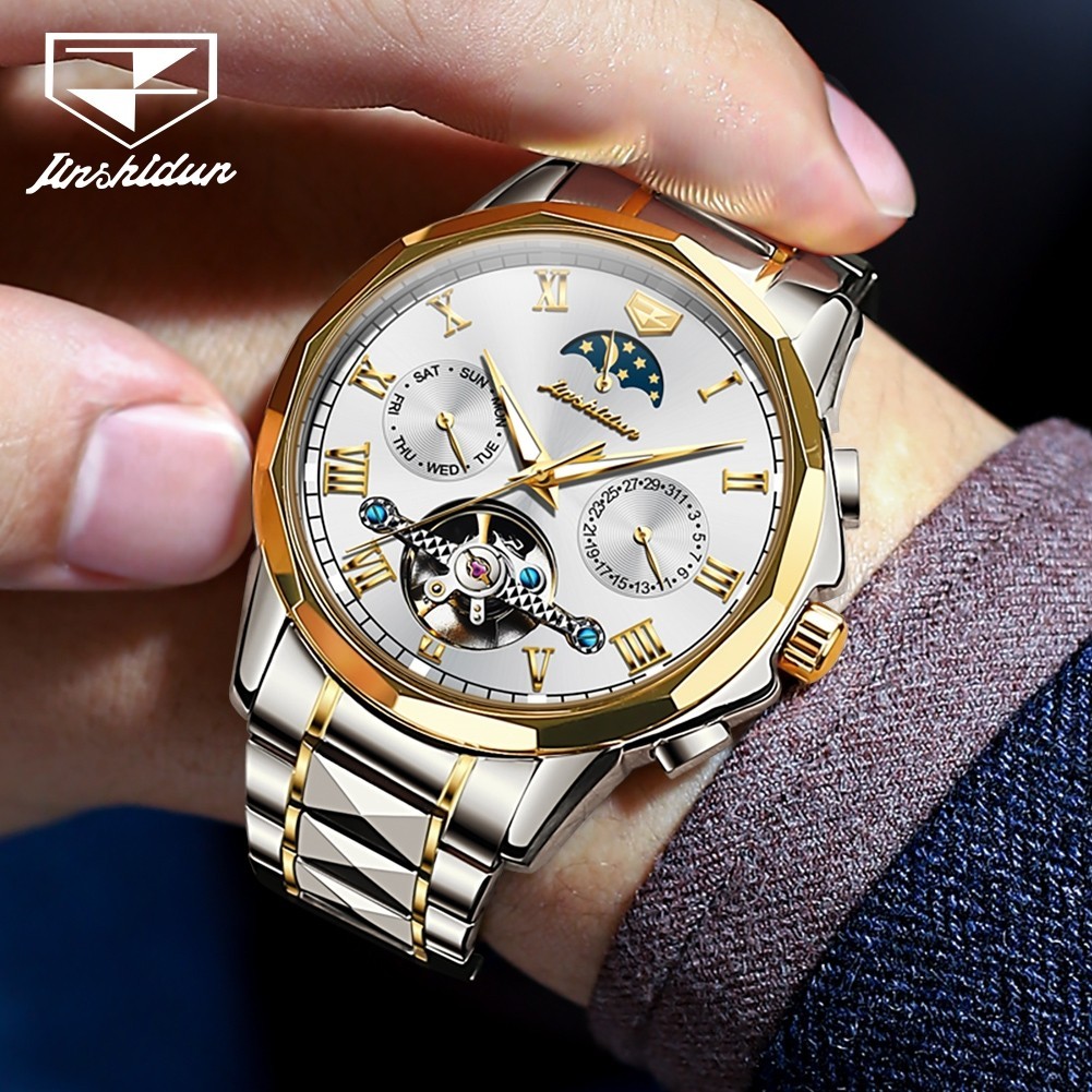 Automatic Mechanical Watch Waterproof Moon Phase Luxury Dial Men Men’s Strap