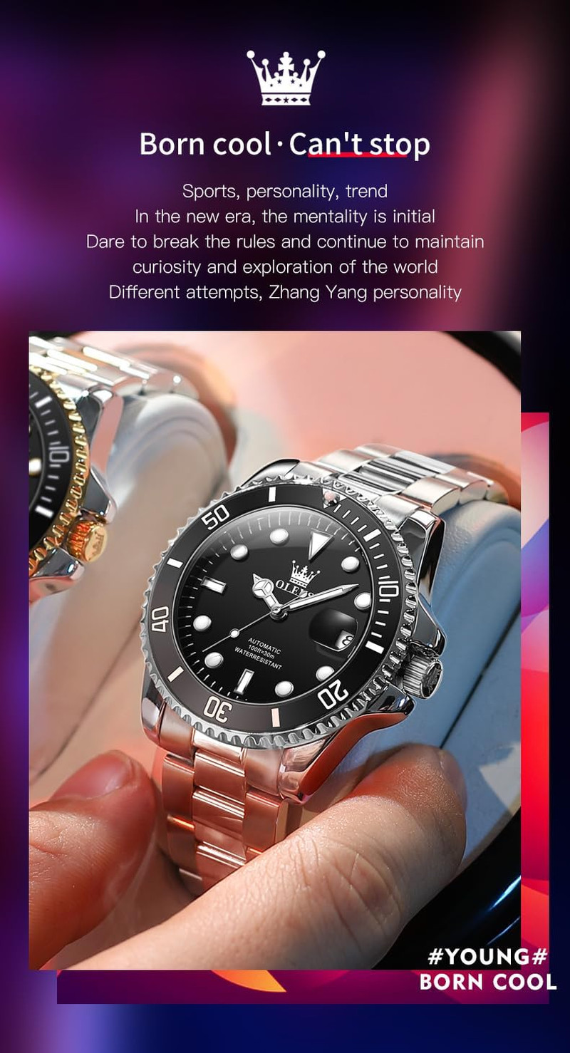Elegant Men’s Automatic Mechanical Watch – Battery-Free, Stainless Steel