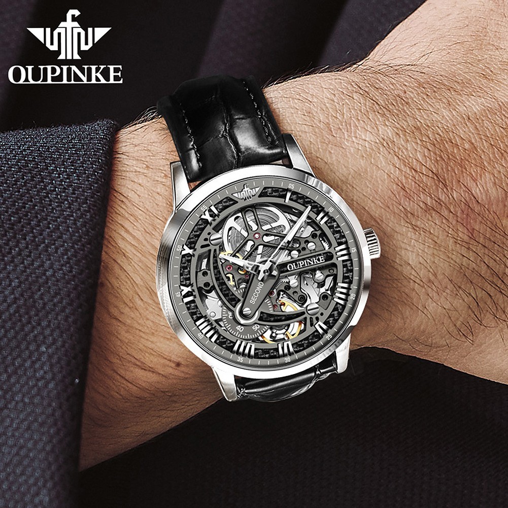 Automatic Mechanical Watch Waterproof Skeleton Luxury Dial Men Men’s Strap