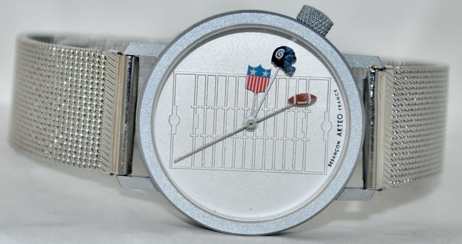 Akteo J.C. Mareschal Silver Animated Football Theme Watch Silver Mesh Band w/Box